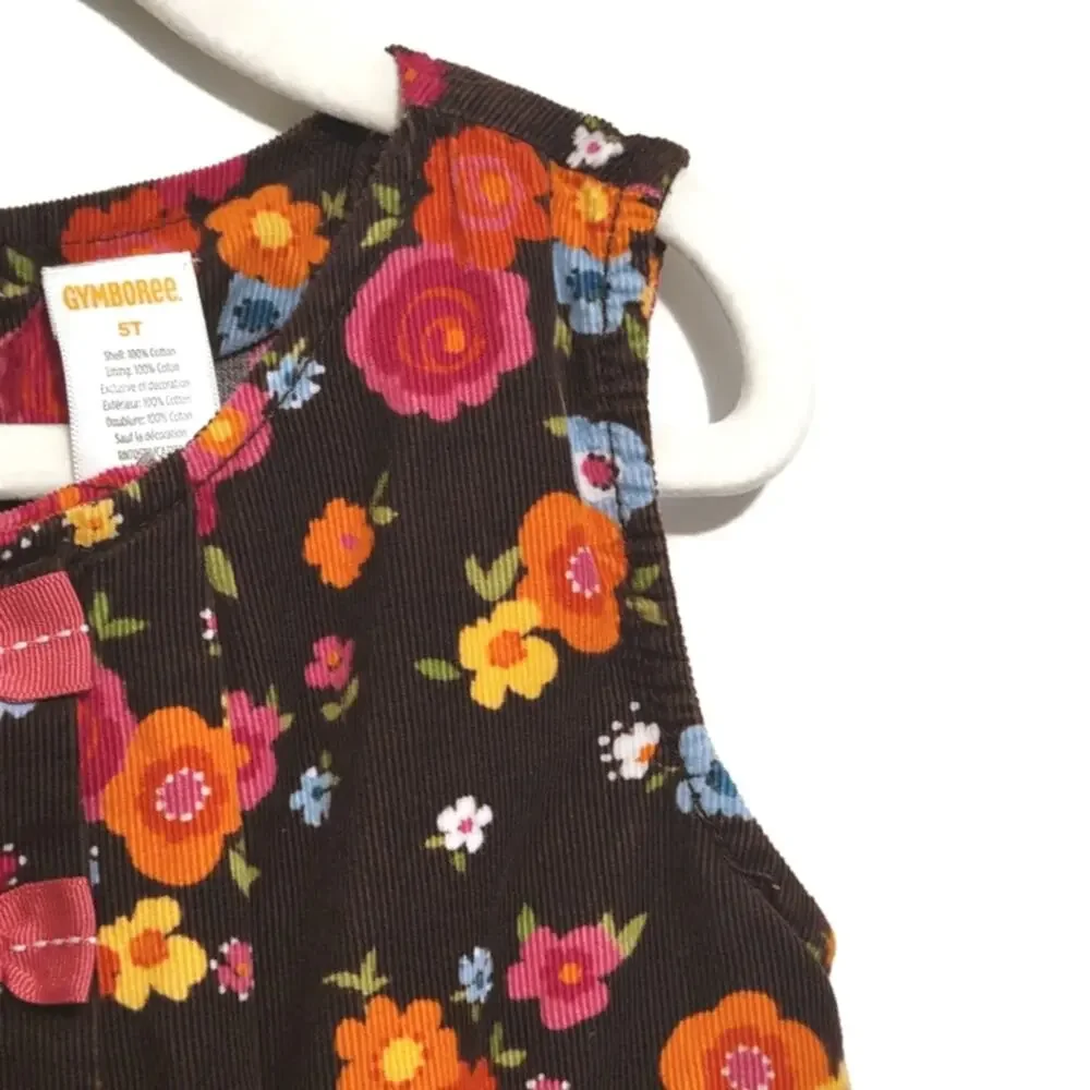 Gymboree Floral Corduroy Dress Cotton Sleeveless Brown Pink 5T
